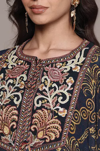 Black printed crepe kurti