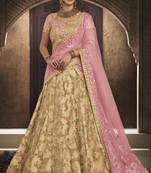 Soft Premium Net Wedding Lehenga In Golden With Embroidery & Stone Work
