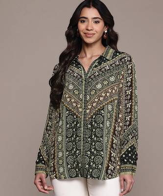 Black printed crepe shirt 1