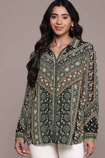 Black printed crepe shirt