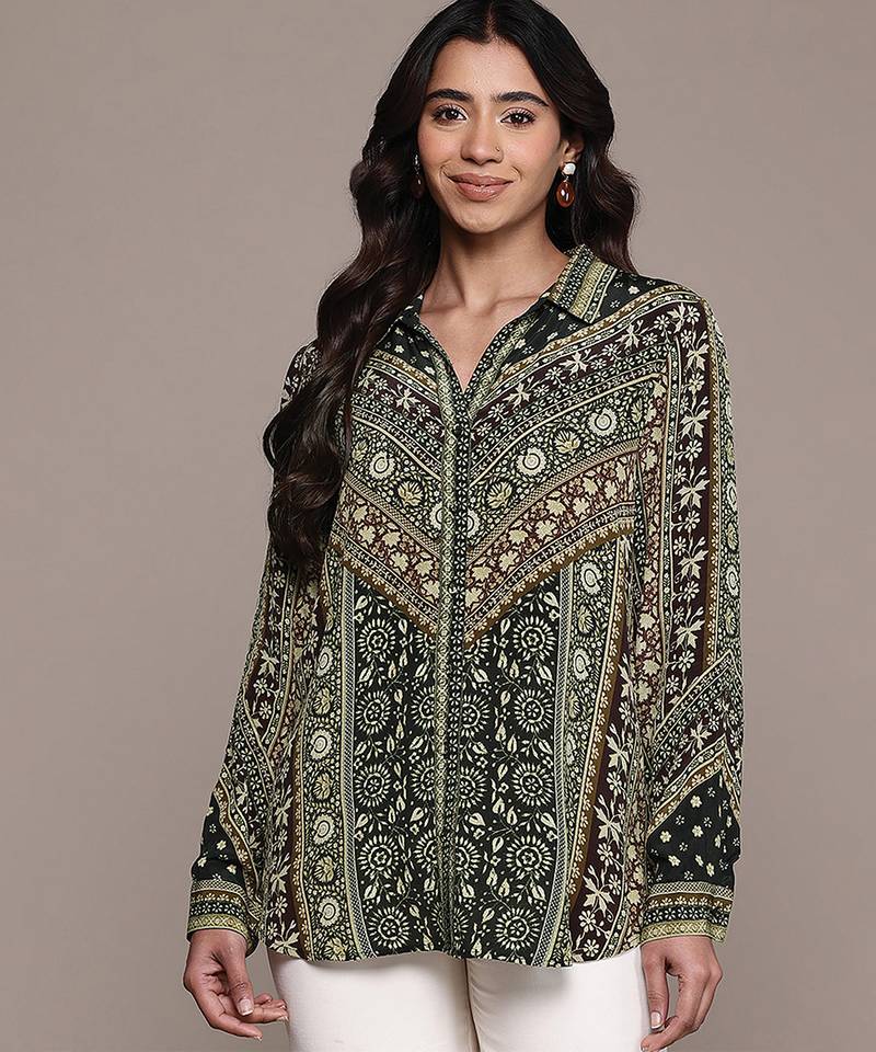 Black printed crepe shirt