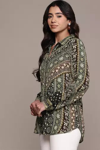 Black printed crepe shirt