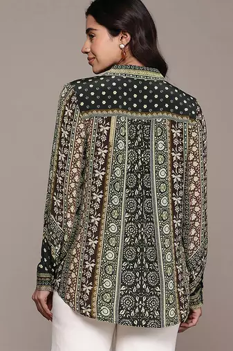 Black printed crepe shirt