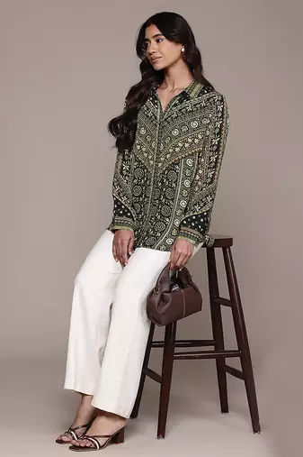 Black printed crepe shirt