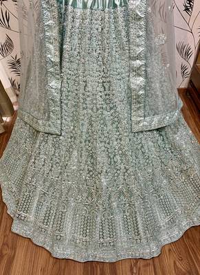 Soft Premium Net Wedding Wear Lehenga In Light Sea Green With Luckhnowi Work & Stone Work 4