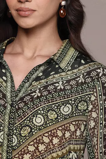 Black printed crepe shirt