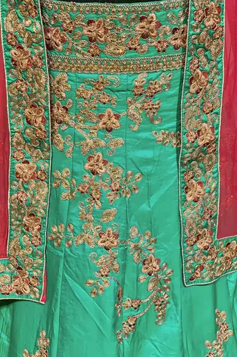 Pure Satin Silk Mehendi Sangeet Lehenga Green Color With Embroidery Work & Stone Work