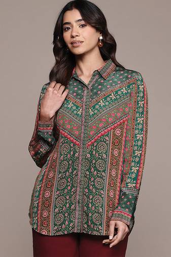 Teal printed crepe shirt