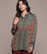 Teal printed crepe shirt