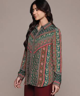 Teal printed crepe shirt 2