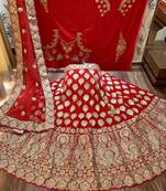 Pure Micro Velvet Wedding Lehenga In Red With Embroidery & Stone Work