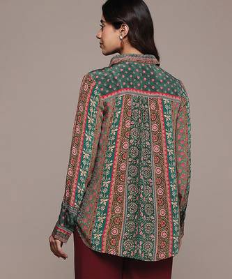 Teal printed crepe shirt 3