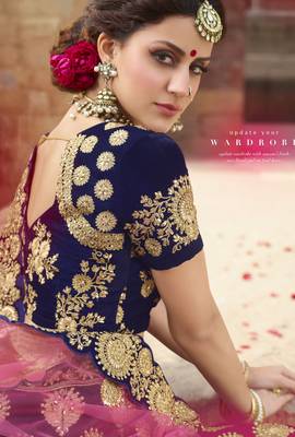 Pure Micro Velvet Wedding Lehenga In Blue With Embroidery & Stone Work 3