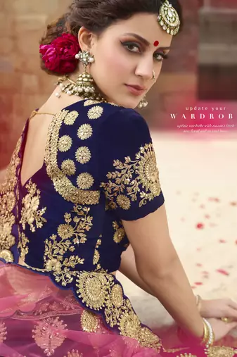 Pure Micro Velvet Wedding Lehenga In Blue With Embroidery & Stone Work