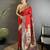 Women red peacock&floral motifs lichi silk saree