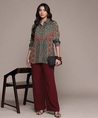 Teal printed crepe shirt 4