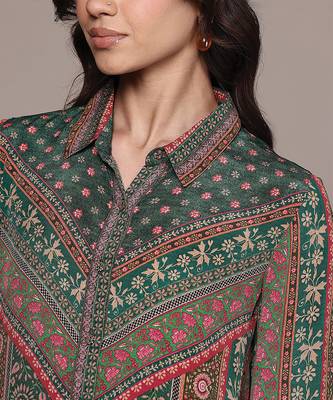 Teal printed crepe shirt 5