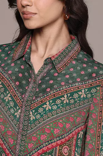 Teal printed crepe shirt