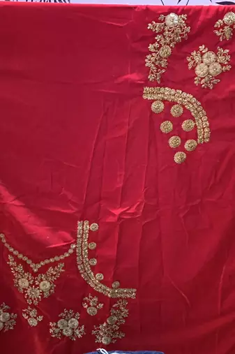 Pure Micro Velvet Wedding Lehenga In Red With Embroidery & Stone Work