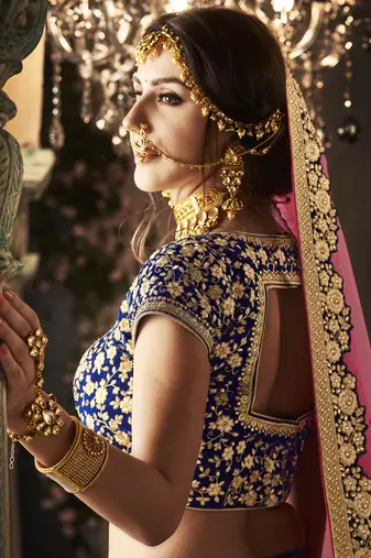 Pure Micro Velvet Wedding Lehenga In Blue With Embroidery Work & Stone work