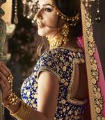 Pure Micro Velvet Wedding Lehenga In Blue With Embroidery Work & Stone work