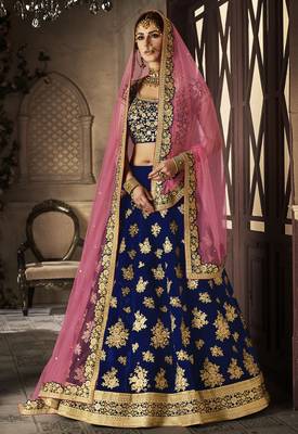 Pure Micro Velvet Wedding Lehenga In Blue With Embroidery Work & Stone work 2