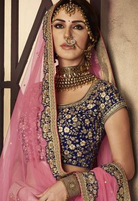 Pure Micro Velvet Wedding Lehenga In Blue With Embroidery Work & Stone work 3