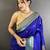 Women royal blue peacock&floral motifs lichi silk saree