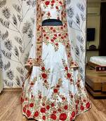Pure Satin Silk Mehendi Sangeet Lehenga White Color With Embroidery Work & Stone Work