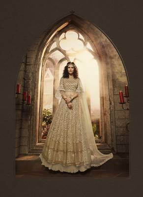 Soft Premium Net Wedding Wear Lahenga In Gold Embroidery Work & Sequance work 1