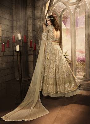 Soft Premium Net Wedding Wear Lahenga In Gold Embroidery Work & Sequance work 2