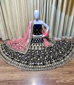 Pure Micro Velvet Wedding Lehenga In Blue With Embroidery & Crystal Stone Work