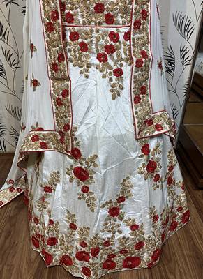 Pure Satin Silk Mehendi Sangeet Lehenga White Color With Embroidery Work & Stone Work 3