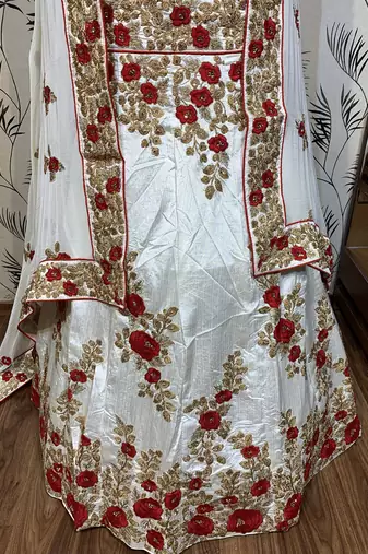 Pure Satin Silk Mehendi Sangeet Lehenga White Color With Embroidery Work & Stone Work
