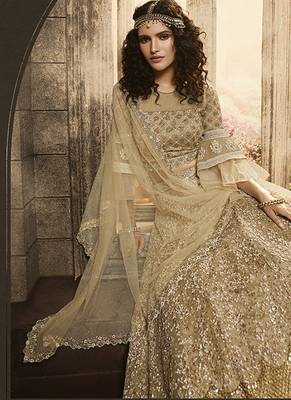Soft Premium Net Wedding Wear Lahenga In Gold Embroidery Work & Sequance work 4