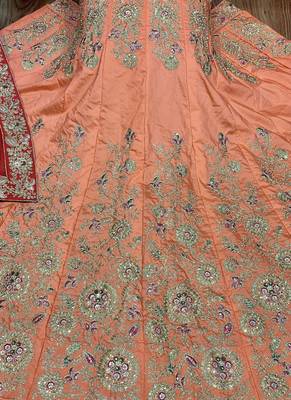 Pure Satin Silk Mehendi Sangeet Lehenga Orange Color With Embroidery Work & Stone Work 2