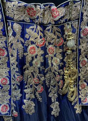 Pure Satin Silk Mehendi Sangeet Lehenga Blue Color With Embroidery Work & Stone Work 2