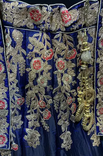 Pure Satin Silk Mehendi Sangeet Lehenga Blue Color With Embroidery Work & Stone Work