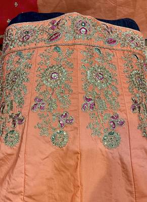 Pure Satin Silk Mehendi Sangeet Lehenga Orange Color With Embroidery Work & Stone Work 3