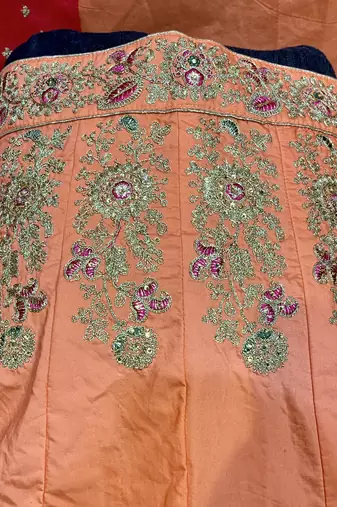 Pure Satin Silk Mehendi Sangeet Lehenga Orange Color With Embroidery Work & Stone Work