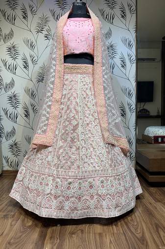 Soft Premium Net Wedding Lehenga In Pink With Embroidery & Crystal Stone Work