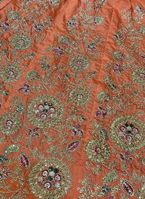 Pure Satin Silk Mehendi Sangeet Lehenga Orange Color With Embroidery Work & Stone Work 4