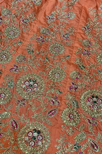 Pure Satin Silk Mehendi Sangeet Lehenga Orange Color With Embroidery Work & Stone Work