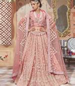 Soft Premium Net Wedding Lehenga In Pink With Embroidery & Crystal Stone Work