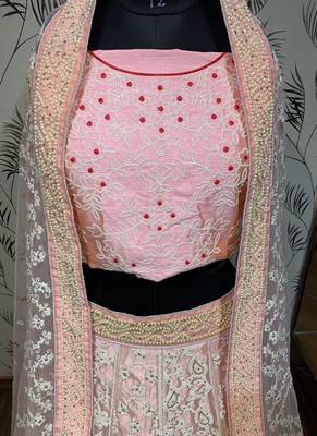 Soft Premium Net Wedding Lehenga In Pink With Embroidery & Crystal Stone Work 2