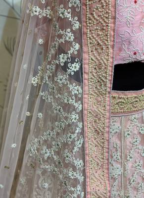 Soft Premium Net Wedding Lehenga In Pink With Embroidery & Crystal Stone Work 3