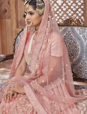 Soft Premium Net Wedding Lehenga In Pink With Embroidery & Crystal Stone Work 3