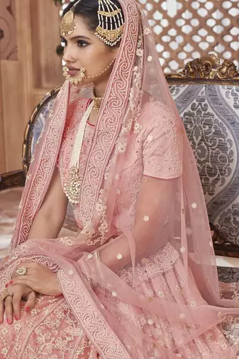 Soft Premium Net Wedding Lehenga In Pink With Embroidery & Crystal Stone Work