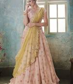 Soft Premium Net Party Wear Lehenga In Peach Color With Embroidery Work & Stone Work