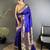 Women royal blue floral & meena weaving lichi silk saree